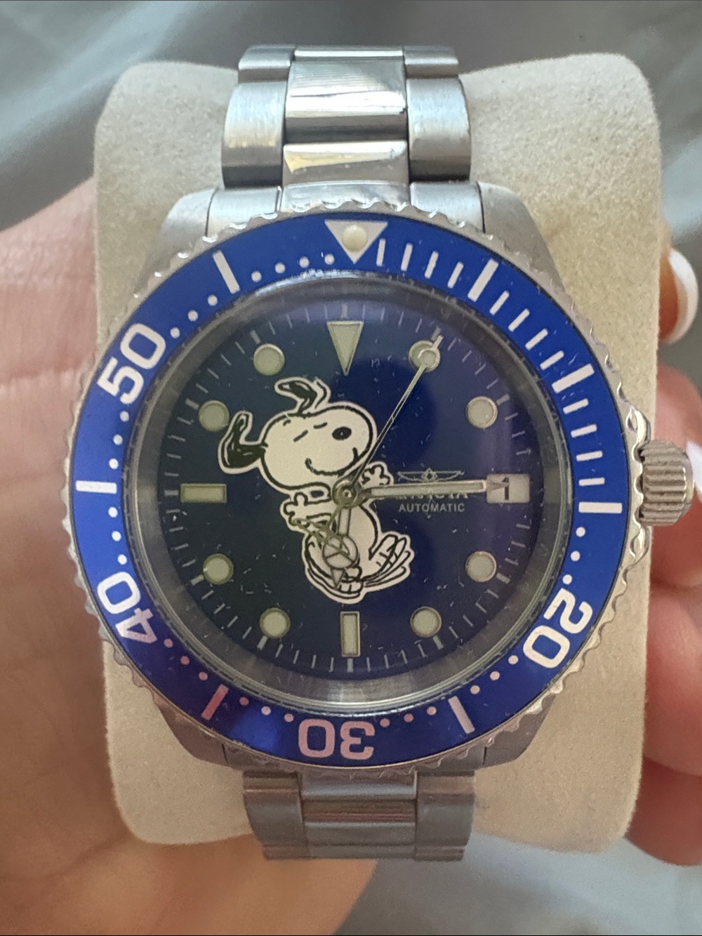 Invicta Men's Blue Dial Stainless Steel Snoopy Dive Watch